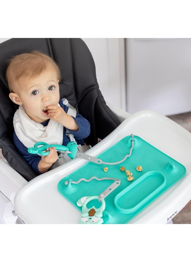 BUSY BABY (4 Tethers, Blue) - Mat Silicone Suction Placemat for Babies & Toddlers