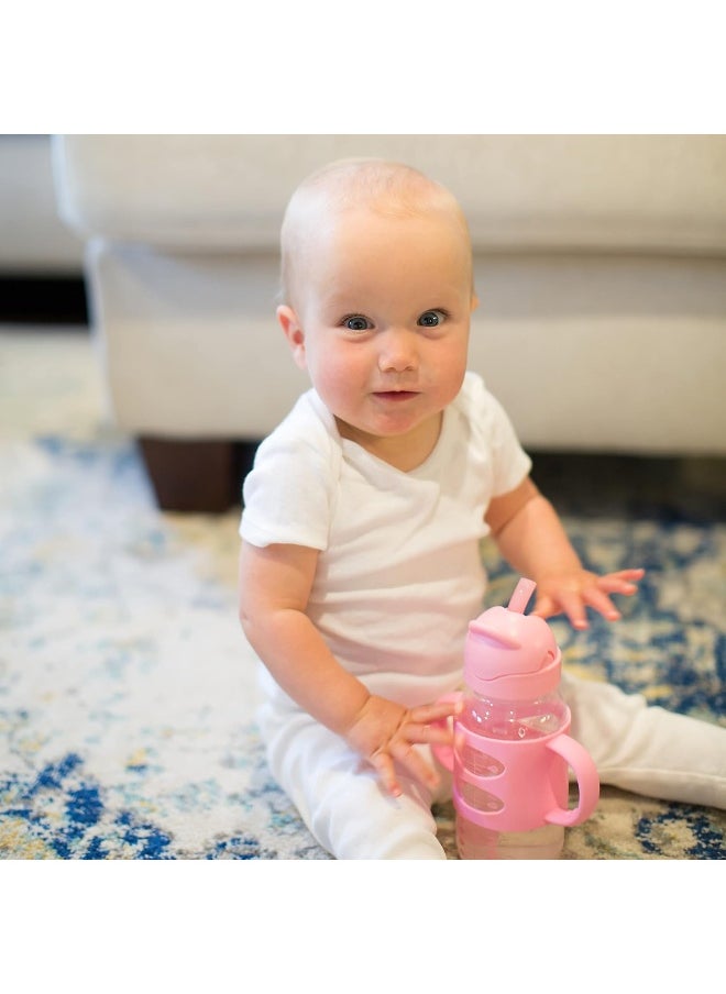 Dr. Brown's Milestones™ Wide-Neck Sippy Straw Bottle with 100% Silicone Handles, 9oz/270mL, Pink, 1 Pack, 6m+