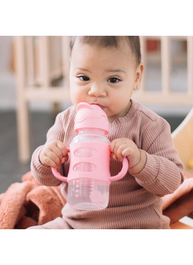 Dr. Brown's Milestones™ Wide-Neck Sippy Straw Bottle with 100% Silicone Handles, 9oz/270mL, Pink, 1 Pack, 6m+