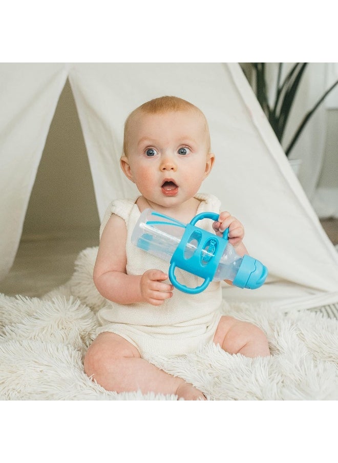Dr. Brown's Milestones™ Narrow Sippy Straw Bottle with 100% Silicone Handles, 8oz/250mL, Gray & Blue, 2 Pack, 6m+
