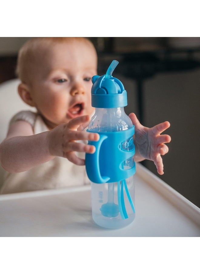 Dr. Brown's Milestones™ Narrow Sippy Straw Bottle with 100% Silicone Handles, 8oz/250mL, Gray & Blue, 2 Pack, 6m+