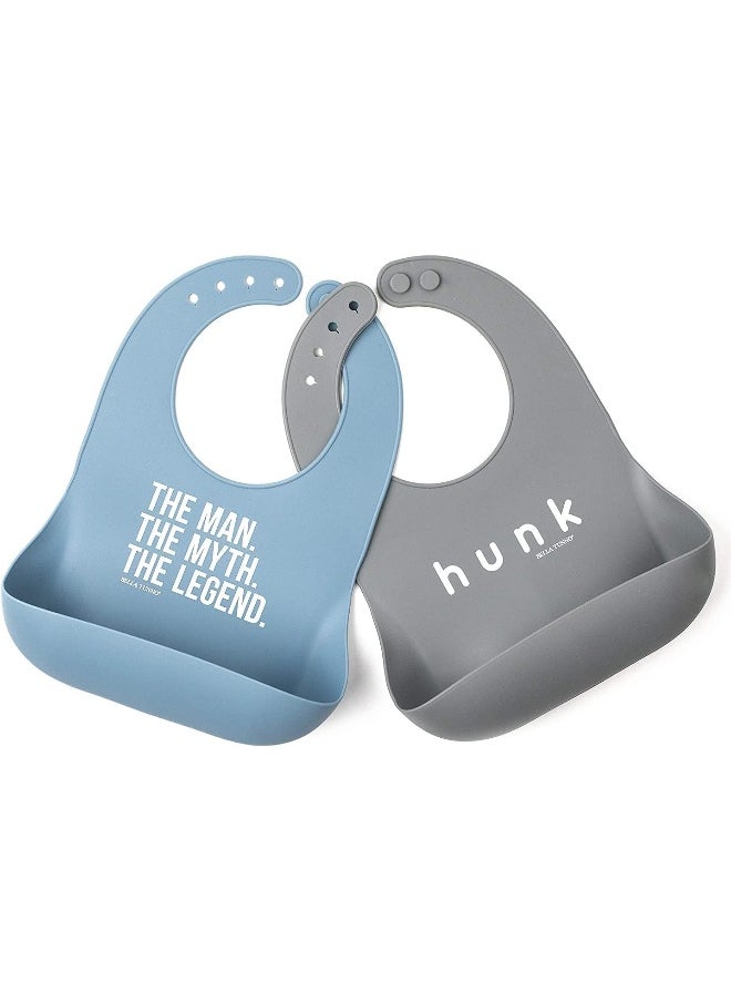 Bella Tunno Silicone Baby Bib, Durable, Adjustable, Waterproof Silicone Bib for Baby Girls & Boys Wonder Bib, 2 Pack, The Man & Hunk