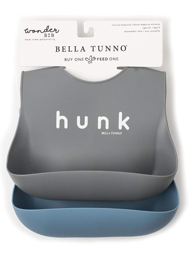 Bella Tunno Silicone Baby Bib, Durable, Adjustable, Waterproof Silicone Bib for Baby Girls & Boys Wonder Bib, 2 Pack, The Man & Hunk