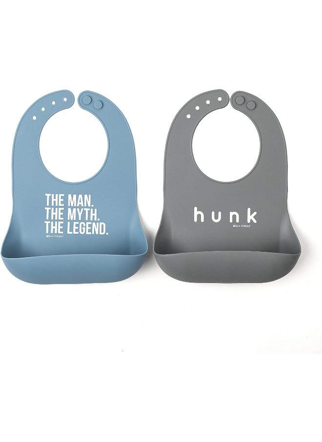 Bella Tunno Silicone Baby Bib, Durable, Adjustable, Waterproof Silicone Bib for Baby Girls & Boys Wonder Bib, 2 Pack, The Man & Hunk