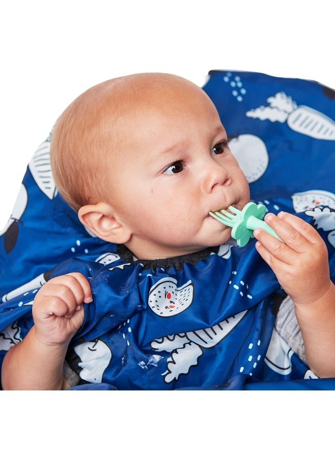 Grabease Allover Waterproof Bib for Self-Feeding Infants and Toddlers, Machine Washable, Ages 6-24 Months, Navy
