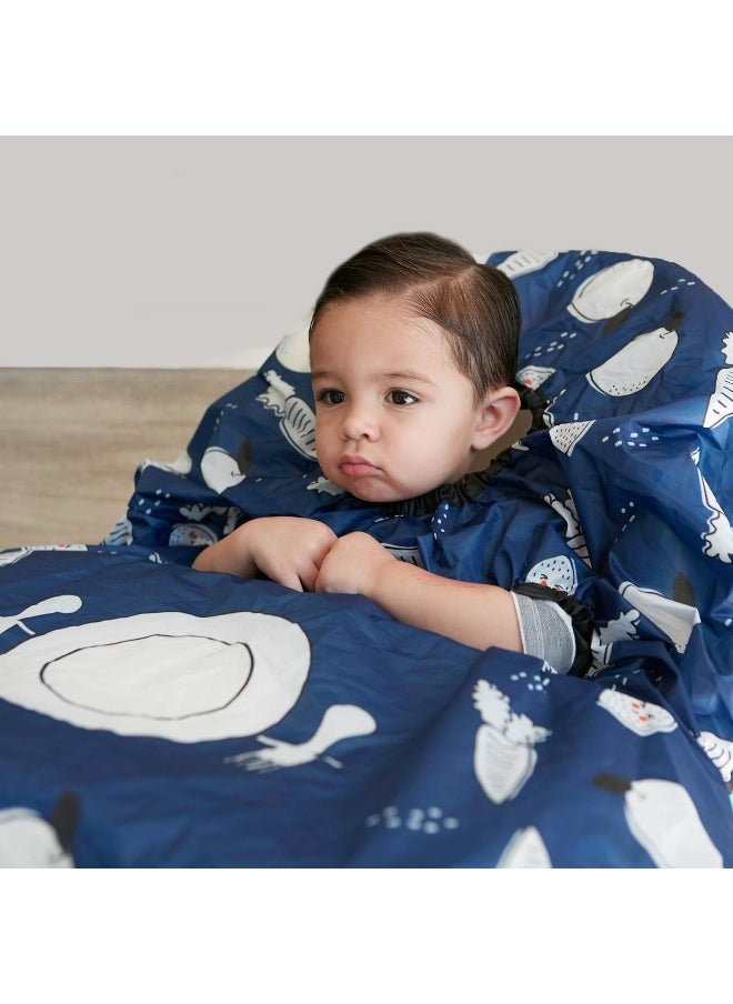 Grabease Allover Waterproof Bib for Self-Feeding Infants and Toddlers, Machine Washable, Ages 6-24 Months, Navy