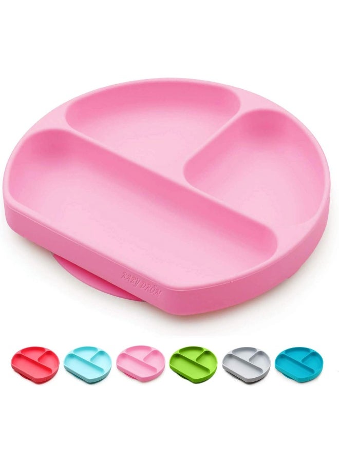 BABY DROM Suction Plates for Toddlers, Children, Babies, Silicone Placemats for Kids Stick to Portable High Chair and Table, Dishes - Kids Plates + Bowls (Pink)