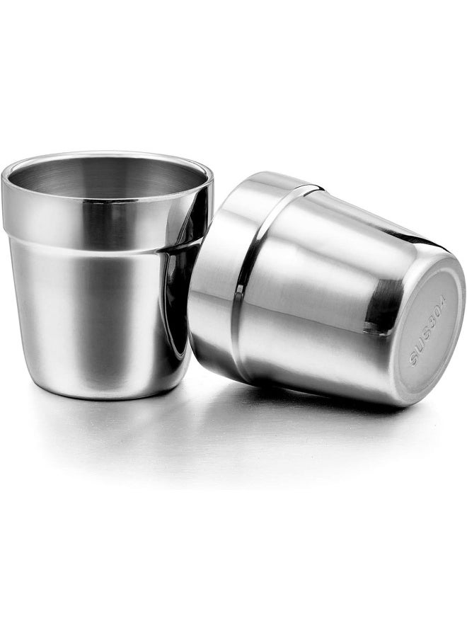 E-far Metal Cups for Kids Baby, 6 Ounce Stainless Steel Insulated Cups for Toddler Children, Training & Transition, Double Wall & Shatterproof, Mirror Polished & Dishwasher Safe - 2 Pack