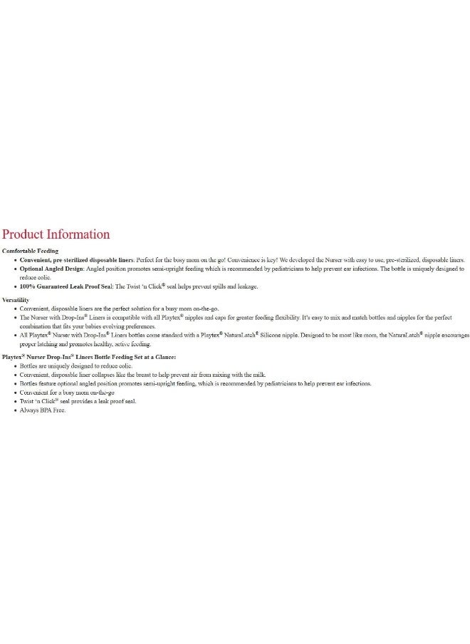 Playtex Baby Nurser Bottle Gift Set with Pre-Sterilized Disposable Drop-Ins Liners