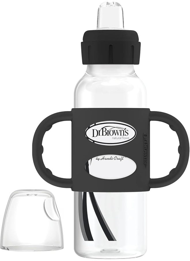 Dr. Brown's Narrow Transitional Sippy Bottle with Silicone Handles 8oz 250mL Black 1-Pack