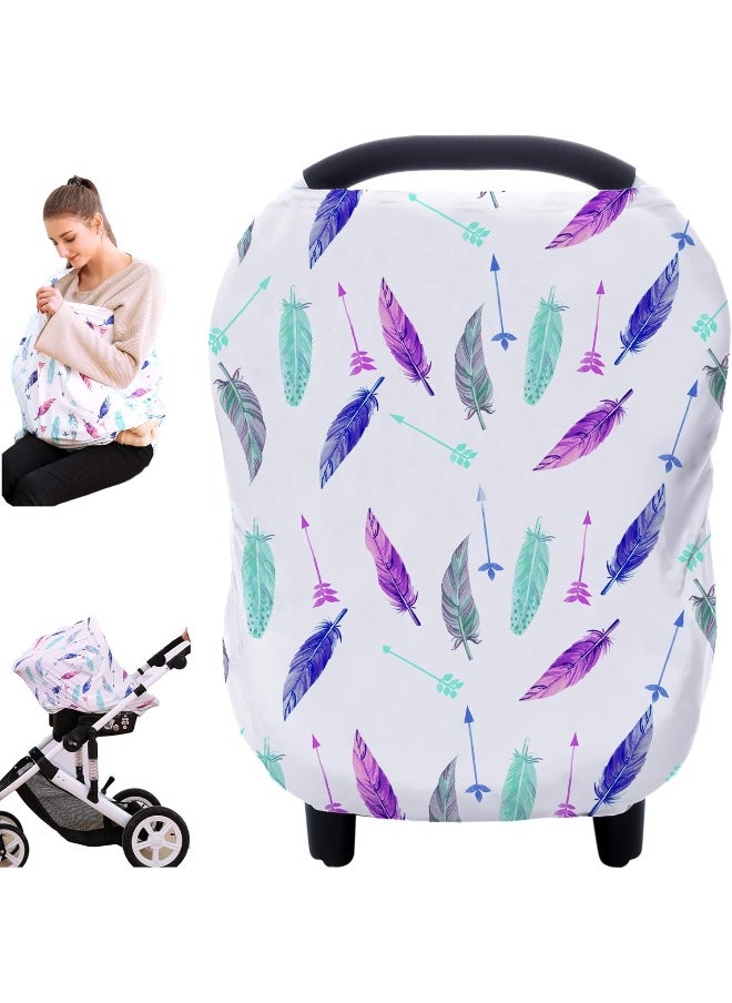 Hicoco Nursing Cover Carseat Canopy - Baby Breastfeeding Cover, Car Seat Covers for Babies, Multi Use Nursing Scarf, Infant Stroller Cover, Boys and Girls Shower Gifts (Feather)