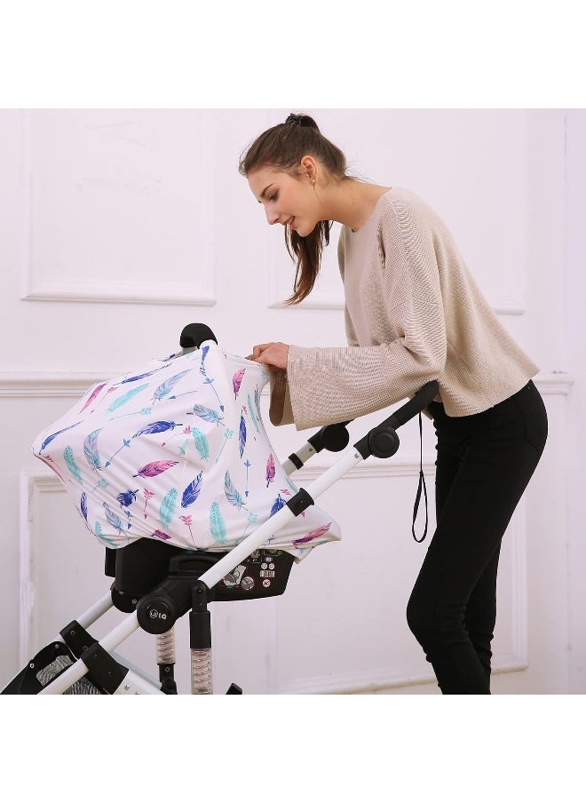 Hicoco Nursing Cover Carseat Canopy - Baby Breastfeeding Cover, Car Seat Covers for Babies, Multi Use Nursing Scarf, Infant Stroller Cover, Boys and Girls Shower Gifts (Feather)