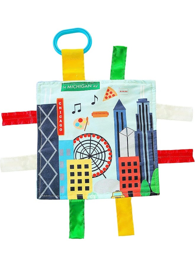Chicago Baby Toy Crinkle & Teething Tag Square for Tummy Time Strollers 8x8 inch