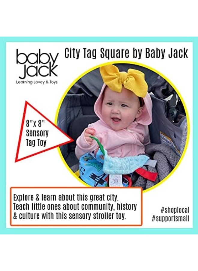 Chicago Baby Toy Crinkle & Teething Tag Square for Tummy Time Strollers 8x8 inch