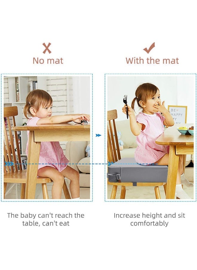 SMZCTYI Toddler Booster Seat for Dining Table, PU Washable Double Safe Straps Non-Slip Bottom Booster Seat Dining Toddler, Portable Travel Increasing Cushion (Grey)