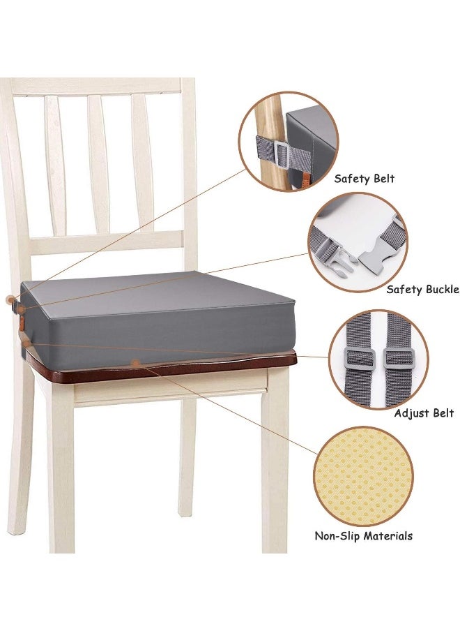 SMZCTYI Toddler Booster Seat for Dining Table, PU Washable Double Safe Straps Non-Slip Bottom Booster Seat Dining Toddler, Portable Travel Increasing Cushion (Grey)