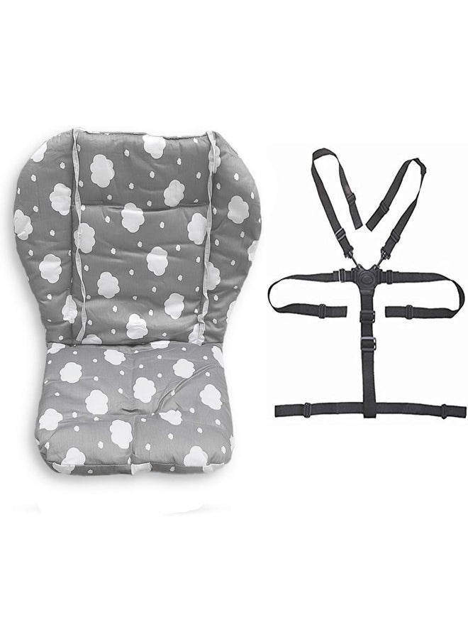 Twoworld Baby High Chair Seat Cushion Liner Mat Pad Cover Resistant and High Chair Straps (5 Point Harness) 1 Suit (Gray Clouds)