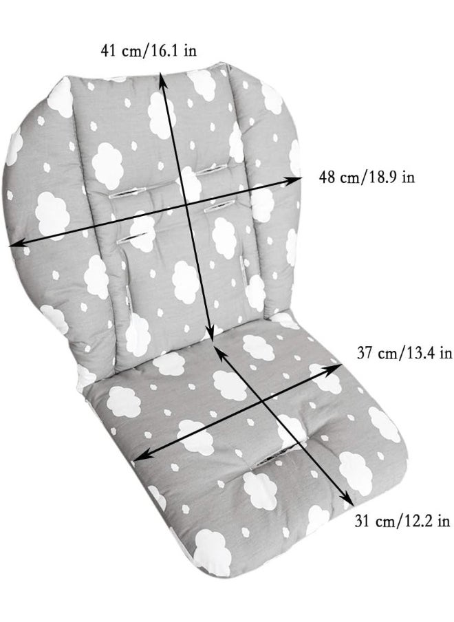 Twoworld Baby High Chair Seat Cushion Liner Mat Pad Cover Resistant and High Chair Straps (5 Point Harness) 1 Suit (Gray Clouds)