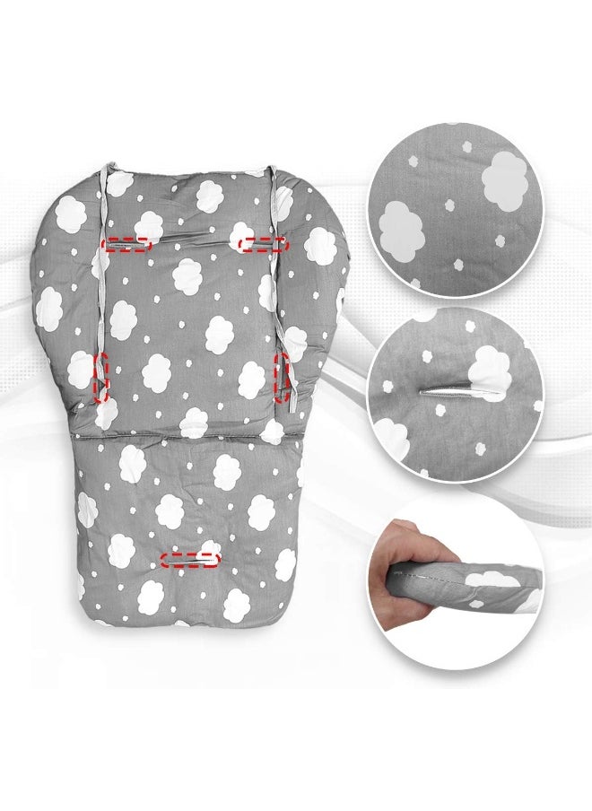 Twoworld Baby High Chair Seat Cushion Liner Mat Pad Cover Resistant and High Chair Straps (5 Point Harness) 1 Suit (Gray Clouds)