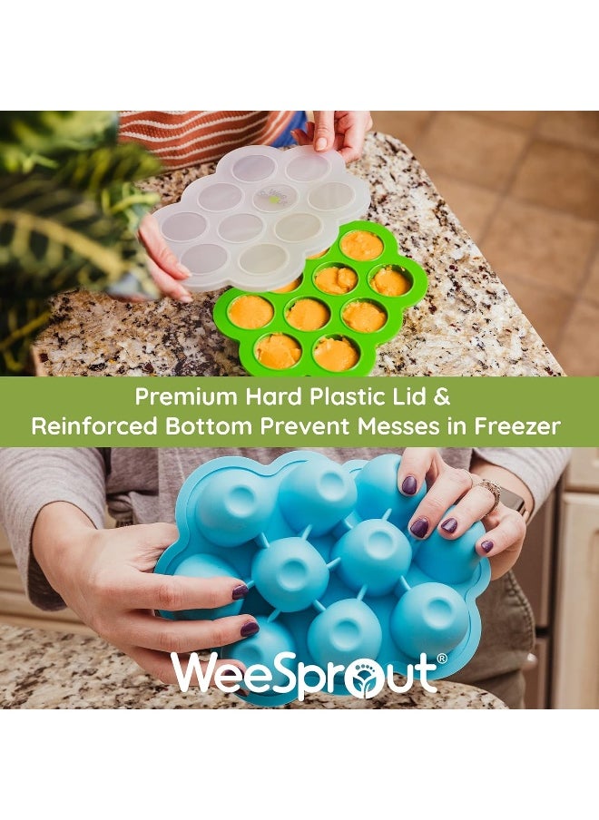 WeeSprout Silicone Freezer Tray with Clip on Lid Perfect Food Storage Container for Homemade Baby Food, Vegetable, Fruit Purees, and Breast Milk