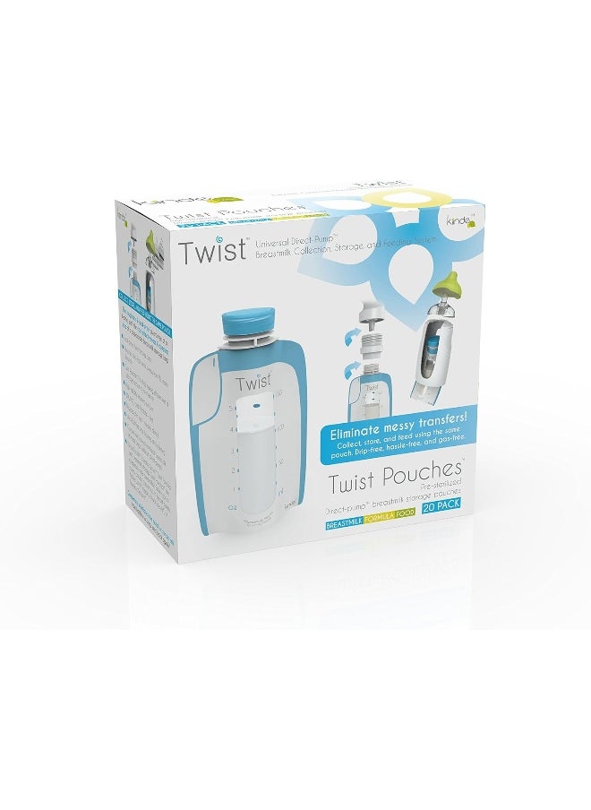 Kiinde Twist Pouch Direct-Pump Direct-Feed Twist Cap Breast Milk Storage Bag for Pumping, Freezing, Heating and Feeding, Pre-Sterilized, Breast Feeding Essentials, 6 Ounce, Pack of 20