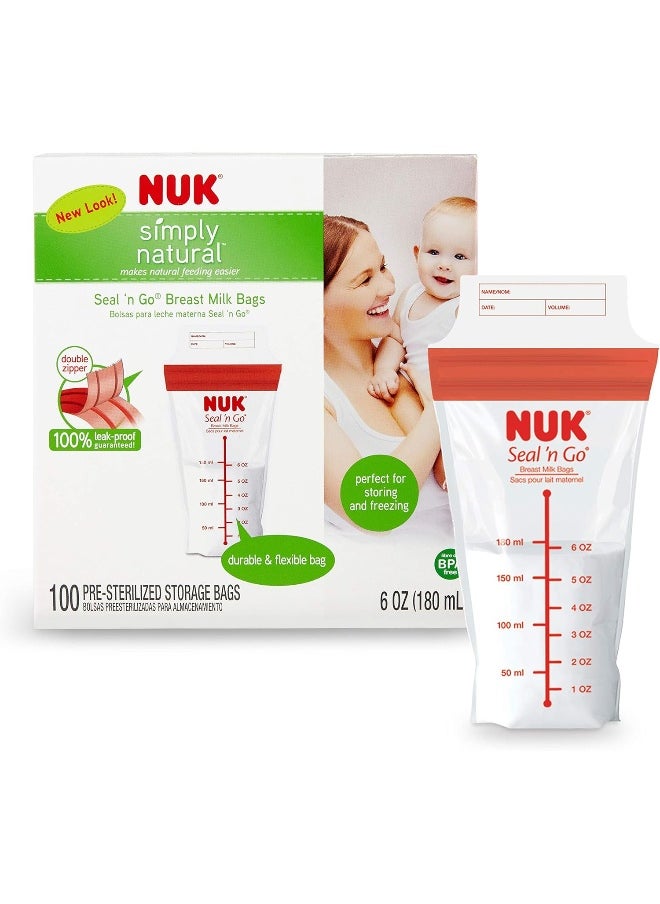 NUK Simply Natural Seal n' Go Breast Milk Bags, 100 CT