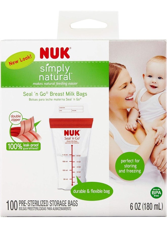 NUK Simply Natural Seal n' Go Breast Milk Bags, 100 CT