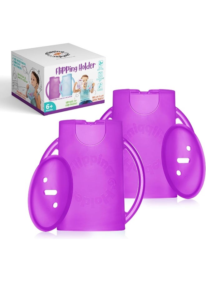 2-in-1 Food Pouch and Juice Box Holder, US Made Squeeze-Proof 2-Pack (Purple)