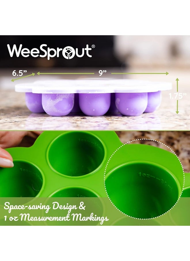 WeeSprout Silicone Freezer Tray with Clip on Lid Perfect Food Storage Container for Homemade Baby Food, Vegetable, Fruit Purees, and Breast Milk