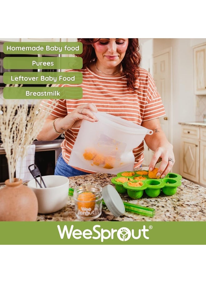 WeeSprout Silicone Freezer Tray with Clip on Lid Perfect Food Storage Container for Homemade Baby Food, Vegetable, Fruit Purees, and Breast Milk