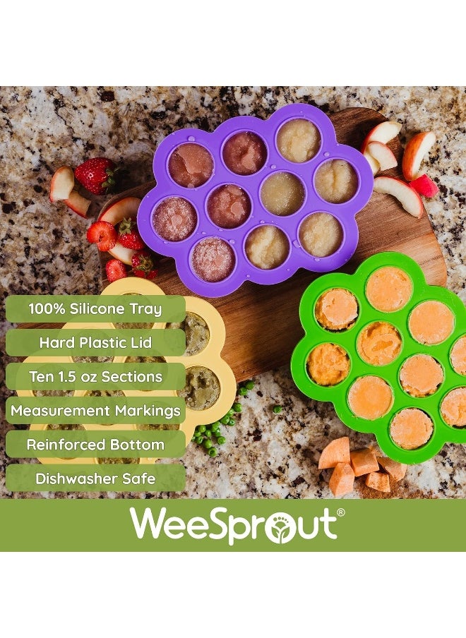 WeeSprout Silicone Freezer Tray with Clip on Lid Perfect Food Storage Container for Homemade Baby Food, Vegetable, Fruit Purees, and Breast Milk