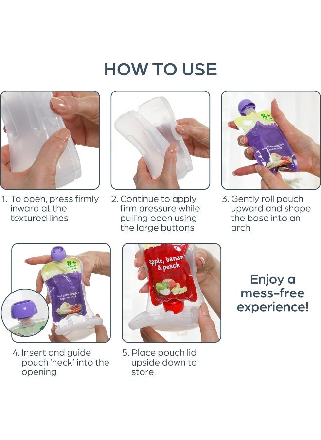 Dreambaby Pouch Pal Self Feeding Baby Food Pouch Holder - No Squeeze, No Spill, No Mess Reusable Container for Baby Led Weaning - 2 Pack