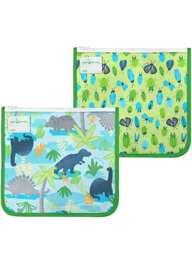 green sprouts Reusable Insulated Sandwich Bags (2 Pack) | Holds Food, Utensils, Wipes & More | Keeps Food Fresh | Waterproof