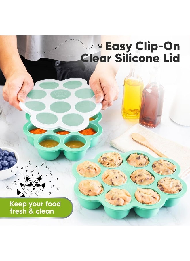 Silicone Baby Food Freezer Tray with Clip-on Lid - Breast Milk Trays for Freezer - Baby Food Containers - Baby Food Trays for Freezing, Dishwasher, Microwave, BPA-Free Baby Food Storage (Alpine Green)