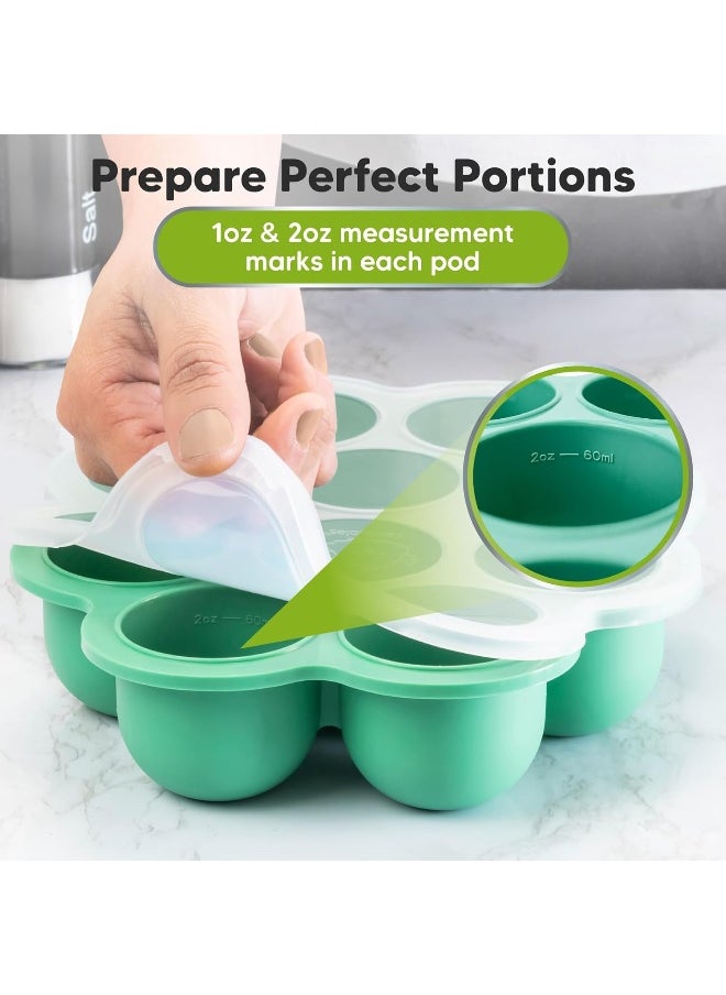 Silicone Baby Food Freezer Tray with Clip-on Lid - Breast Milk Trays for Freezer - Baby Food Containers - Baby Food Trays for Freezing, Dishwasher, Microwave, BPA-Free Baby Food Storage (Alpine Green)