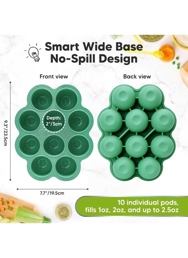 Silicone Baby Food Freezer Tray with Clip-on Lid - Breast Milk Trays for Freezer - Baby Food Containers - Baby Food Trays for Freezing, Dishwasher, Microwave, BPA-Free Baby Food Storage (Alpine Green)