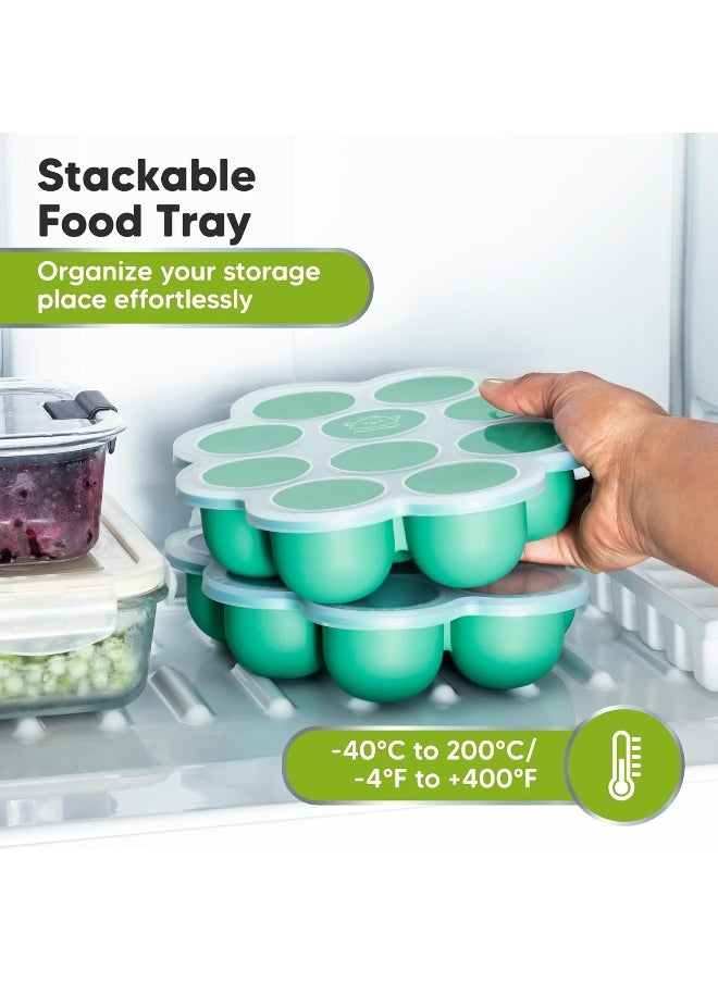 Silicone Baby Food Freezer Tray with Clip-on Lid - Breast Milk Trays for Freezer - Baby Food Containers - Baby Food Trays for Freezing, Dishwasher, Microwave, BPA-Free Baby Food Storage (Alpine Green)