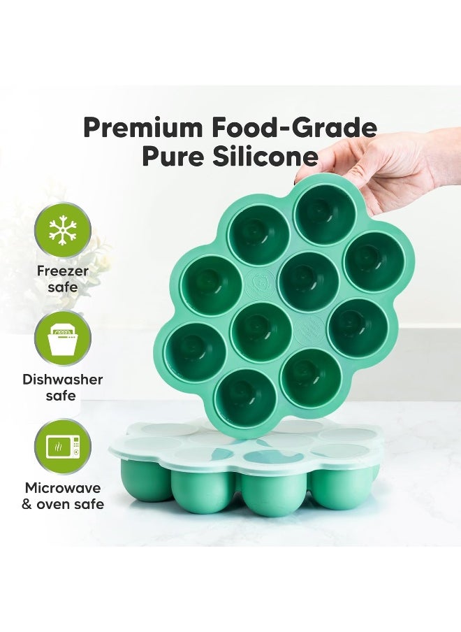 Silicone Baby Food Freezer Tray with Clip-on Lid - Breast Milk Trays for Freezer - Baby Food Containers - Baby Food Trays for Freezing, Dishwasher, Microwave, BPA-Free Baby Food Storage (Alpine Green)