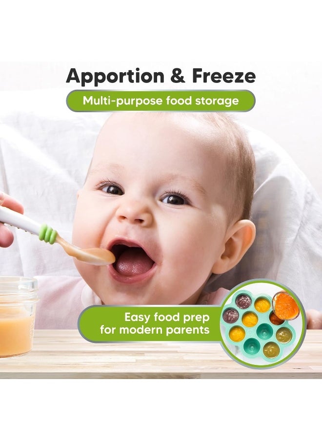 Silicone Baby Food Freezer Tray with Clip-on Lid - Breast Milk Trays for Freezer - Baby Food Containers - Baby Food Trays for Freezing, Dishwasher, Microwave, BPA-Free Baby Food Storage (Alpine Green)