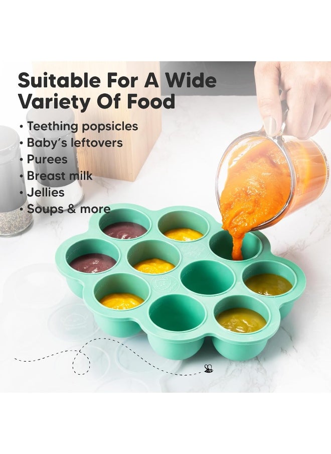 Silicone Baby Food Freezer Tray with Clip-on Lid - Breast Milk Trays for Freezer - Baby Food Containers - Baby Food Trays for Freezing, Dishwasher, Microwave, BPA-Free Baby Food Storage (Alpine Green)