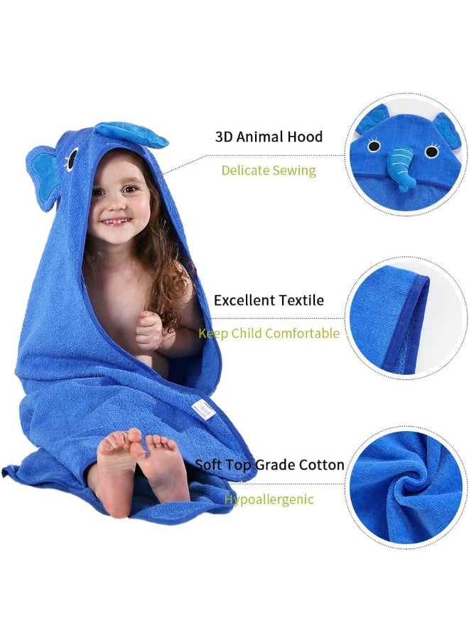 MICHLEY Animal Face Hooded Baby Towel Cotton Bathrobe for Boys Girls 0-6 Year Blue