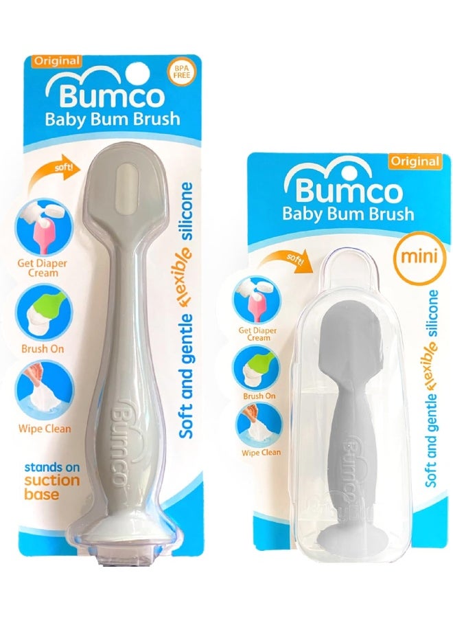 Baby Bum Brush Bumco 2-PACK Diaper Cream Spatula - FULL-SIZE + MINI with TRAVEL CASE - Diaper Cream Applicator for Baby - Baby Necessities - Suitable for Aquaphor, Desitin - Gray