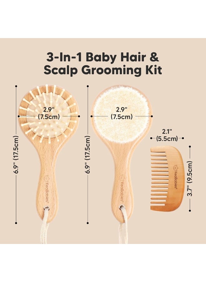 Baby Hair Brush and Comb Set for Newborn - Wooden Baby Hair Brush Set with Soft Goat Bristle, Baby Brush Set for Newborns, Baby Brush and Comb Set Girl, Boy, Toddler Cradle Cap Brush