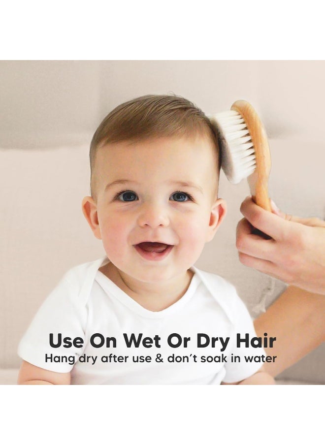 Baby Hair Brush and Comb Set for Newborn - Wooden Baby Hair Brush Set with Soft Goat Bristle, Baby Brush Set for Newborns, Baby Brush and Comb Set Girl, Boy, Toddler Cradle Cap Brush