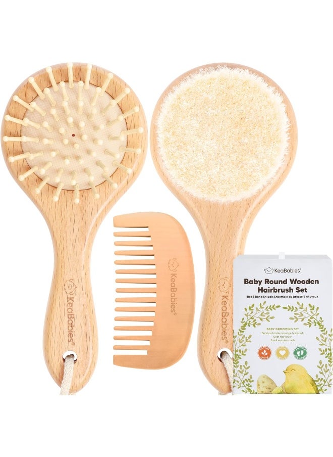 Baby Hair Brush and Comb Set for Newborn - Wooden Baby Hair Brush Set with Soft Goat Bristle, Baby Brush Set for Newborns, Baby Brush and Comb Set Girl, Boy, Toddler Cradle Cap Brush