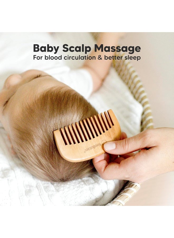 Baby Hair Brush and Comb Set for Newborn - Wooden Baby Hair Brush Set with Soft Goat Bristle, Baby Brush Set for Newborns, Baby Brush and Comb Set Girl, Boy, Toddler Cradle Cap Brush