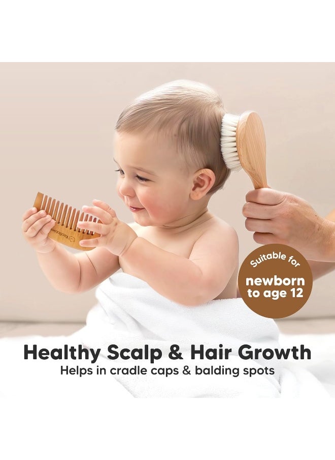 Baby Hair Brush and Comb Set for Newborn - Wooden Baby Hair Brush Set with Soft Goat Bristle, Baby Brush Set for Newborns, Baby Brush and Comb Set Girl, Boy, Toddler Cradle Cap Brush