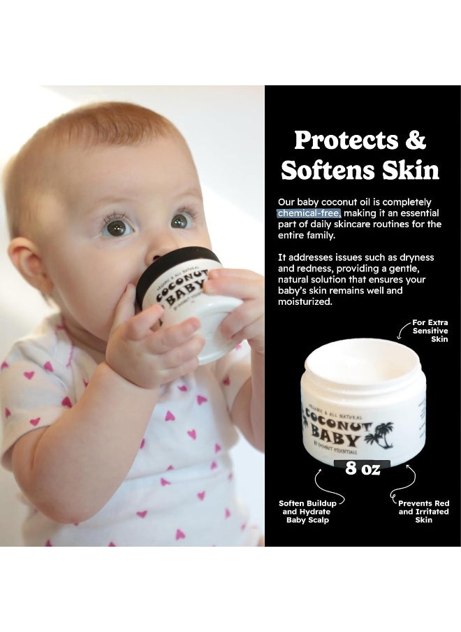 Coconut Baby Oil Organic Moisturizer - Vitamin E Oil for Hair and Skin Care - Cradle Cap Treatment, Eczema and Psoriasis Relief - Massage - Sensitive Skin, Diaper Rash Guard, Stretch Marks (8 fl oz)