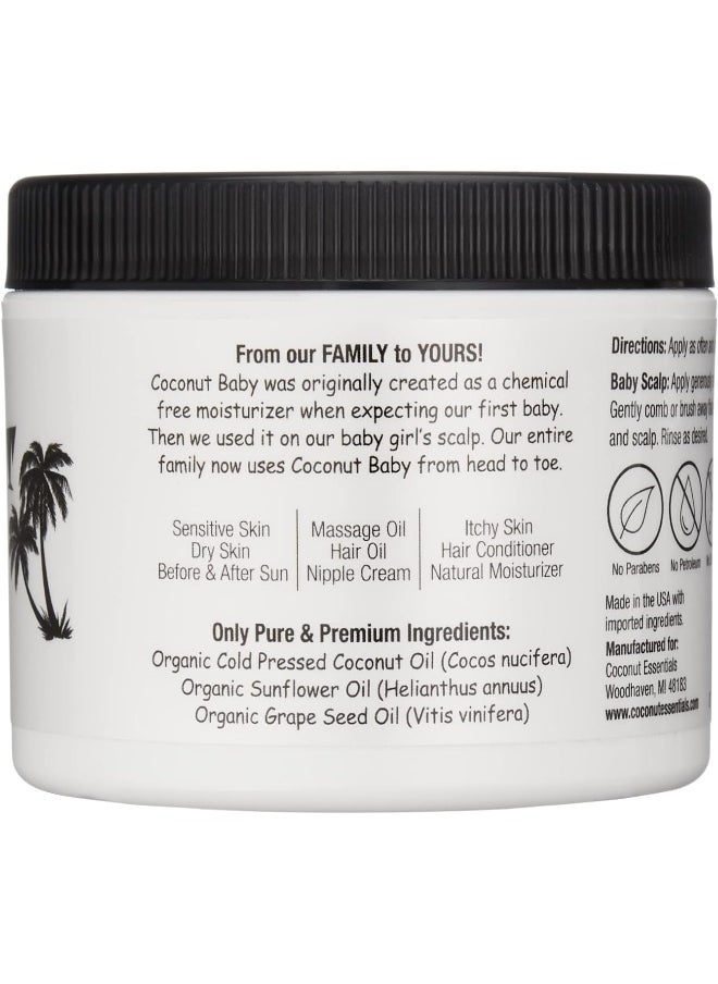 Coconut Baby Oil Organic Moisturizer - Vitamin E Oil for Hair and Skin Care - Cradle Cap Treatment, Eczema and Psoriasis Relief - Massage - Sensitive Skin, Diaper Rash Guard, Stretch Marks (8 fl oz)
