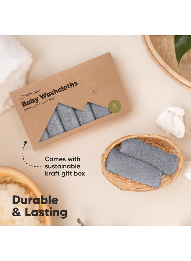 6-Pack Baby Washcloths - Soft Viscose Derived from Bamboo, Wash Cloths for Newborn, Kids, Bath Towels, Face Towel for Washing